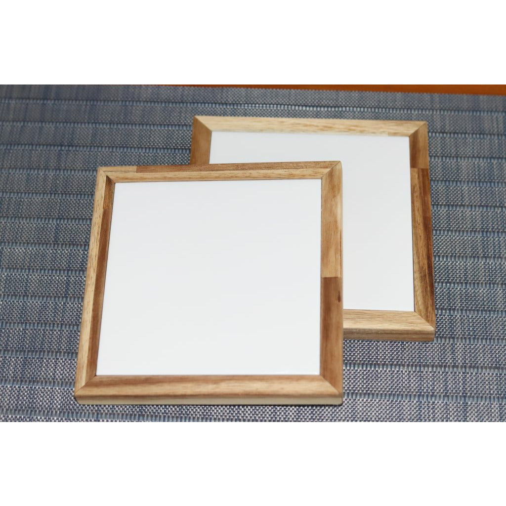 Acacia and White Tile Trivet - Set of 2