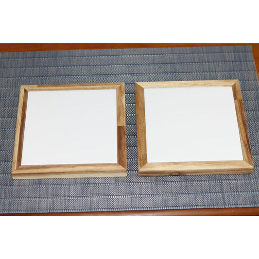 Acacia and White Tile Trivet - Set of 2